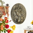 thumbnail image 6 of Sungmor Vintage Cast Iron Wall Art Decor, Oval-shaped Ornate Classical Woman Relief Plaque, Decorative Wall Ornament Antique Sculpture for Home or Garden, Rustic Gold Finish, 6 of 8