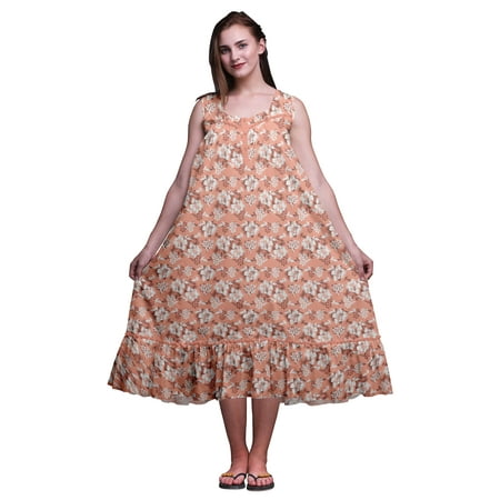 

Bimba Dark Peach Orange2 Artistic Leaves & Floral Sleeveless Night Gown For Womens Cotton Printed Nightwear Ladies Sleepwear XXX-Large