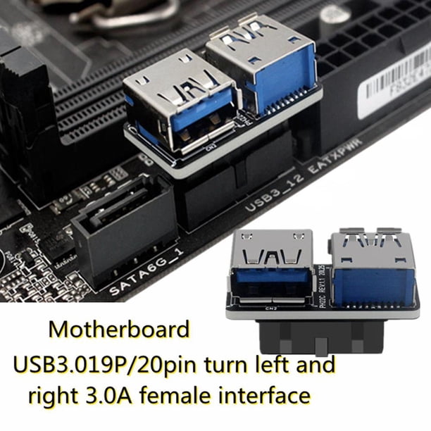 Adaptador de placa base USB 3.0 de 19 pines hembra a doble USB 3.0 tipo A hembra (C) Tmvgtek Para estrenar
