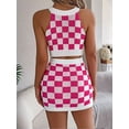 thumbnail image 4 of Osfvolr Women 2 Piece Outfits Halter Crop Top and Mini Skirt Summer Crochet Outfits Rose Red L, 4 of 8