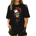 thumbnail image 2 of Inverlee Women's Plus Size Tunic Tees Trendy Gothic Floral Print Short Sleeve Tshirts Casual Loose Fit Crewneck Tunic Tops, 2 of 5