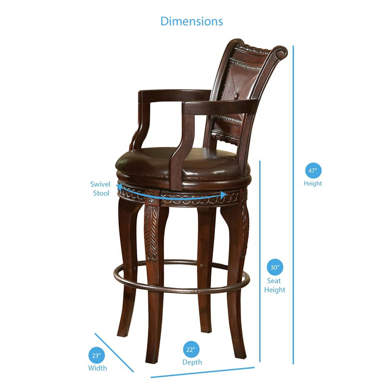 Steve Silver Antoinette Set of 2 Wood Upholstered Swivel 30" Height Bar Stools, Cherry