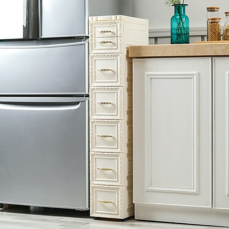 Floor Cabinet Storage Organizer w/ 7 Drawers Bathroom Narrow Cabinet Free Stand