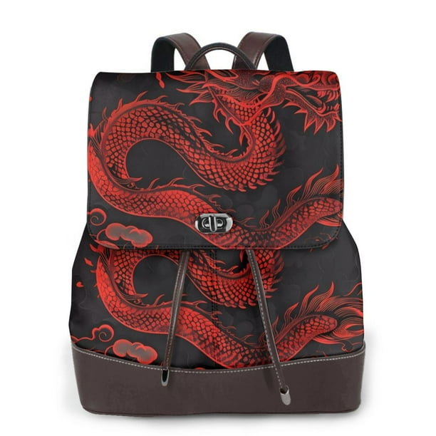 Fotbe Red Dragon On Black Mochila Bolso con Estampado para Mujer, Mochila Antirrobo de Nylon Impermeable, Bolsa Ligera de Hombro