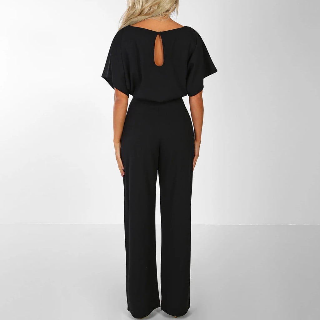 Babysbule Jumpsuit for Women Women Short Sleeve Playsuit Clubwear Straight Leg Jumpsuit With Belt