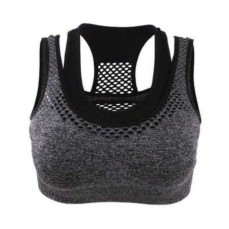 

Realyc Sports Bra Gathered Breathable Wireless Padded Hollow Out Shock-proof High Elasticity Wide Shoulder Straps Sports Vest for Running