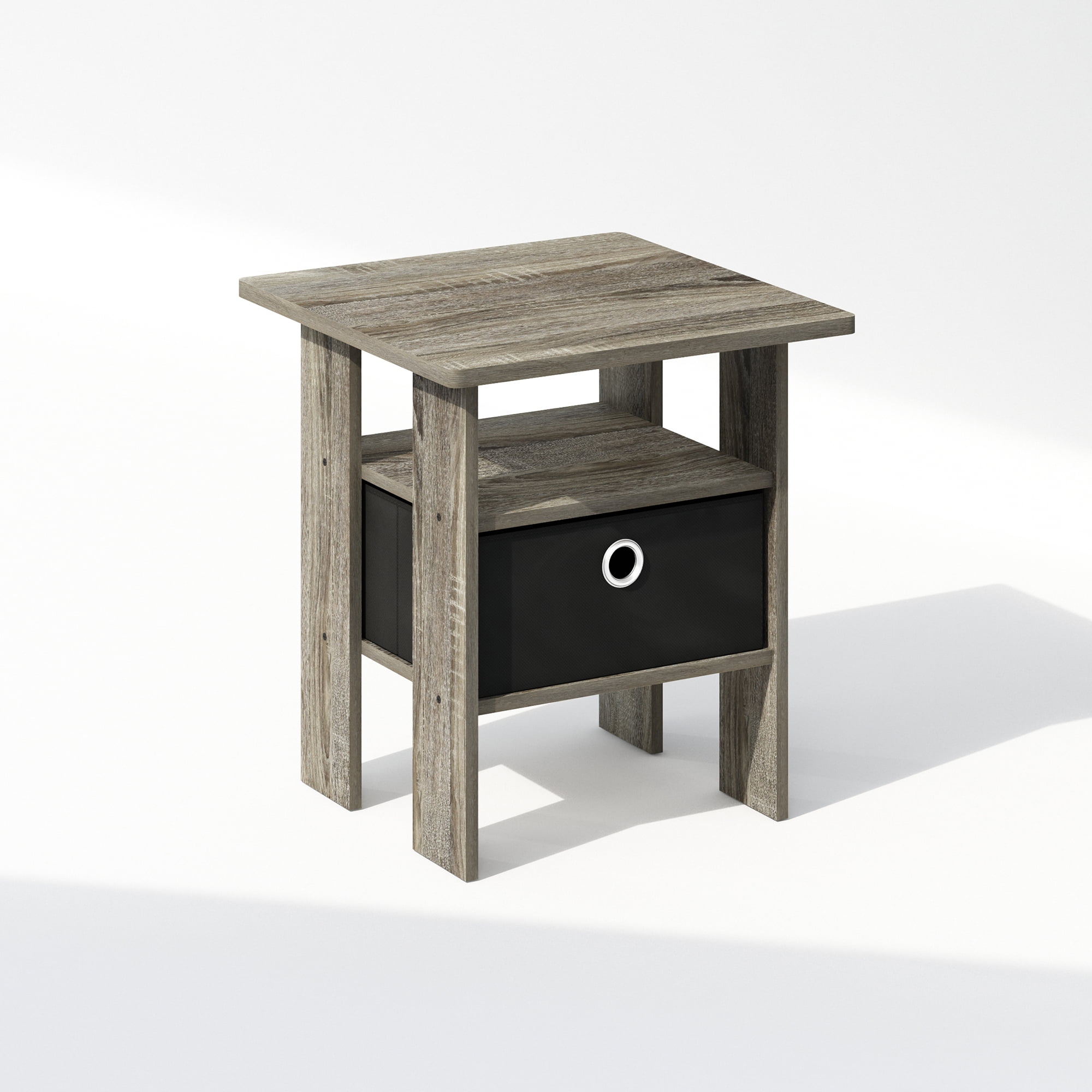 Furinno Tidur Bedside Table Nightstand with Bin Drawer, French Oak/Black