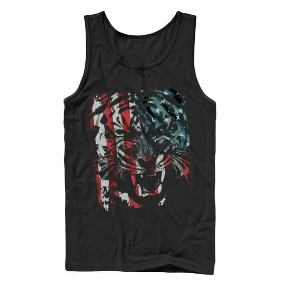 Men's Lost Gods Tiger Growl American Flag  Tank Top Black 2X Large