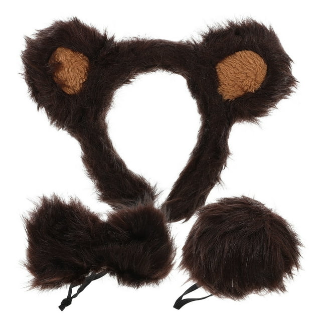 1 juego de disfraz de oso para cosplay, diadema con orejas de animal, cola de oso, pajarita, accesorios para actuación