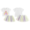 thumbnail image 4 of Okbabeha Toddler Girl Easter Dress Rainbow Embroidery Short Sleeve T-Shirt Tulle Skirt 2 Pcs Set, 4 of 8