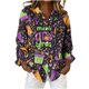 thumbnail image 1 of Camisetas de Manga Larga V Cuello para las Mujeres Navidad Impreso Botón Delantero Blusa Casual, Cuello de la Mujer V Manga Larga Tops, 1 of 9