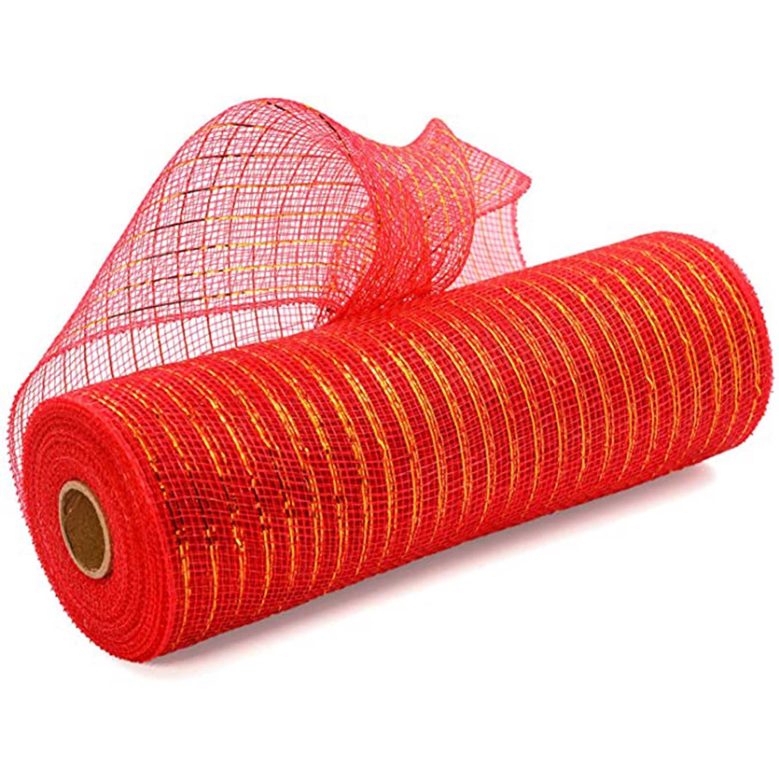 Jeashchat Red Mesh Ribbon with Foil 10 inch x 30 Feet Each Roll for Wreaths, Presents, Swags Bows Wrapping and Decorating Clearance, Size: One Size