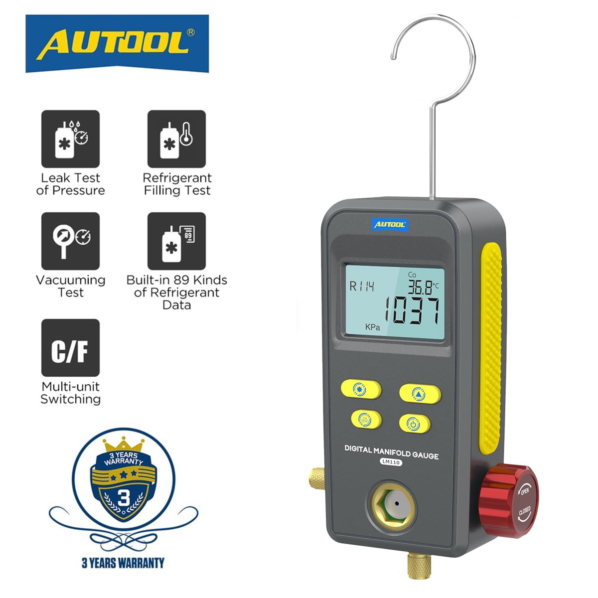 AUTOOL Refrigeration Digital Vacuum Pressure Manifold Gauge Set, r134a