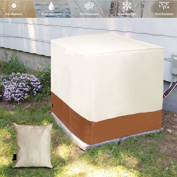 AYAMAYA Air Conditioner Cover, 210D Waterproof Square Winter AC Cover for Outdoor Large AC Units Size Up to 35"x35"x31", Beige