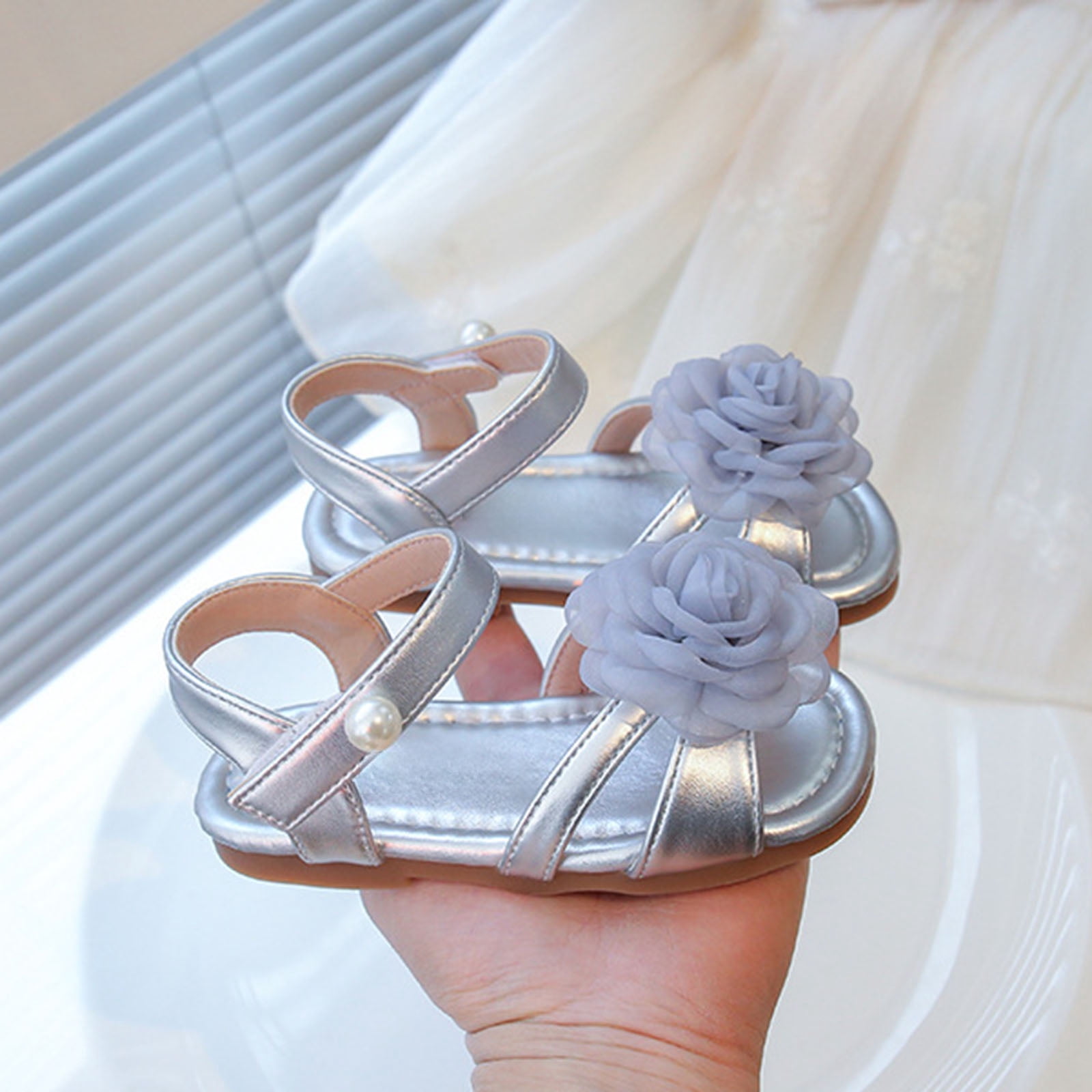 enyan Girls Sandals Open-Toe Summer Outdoor Unisex Child Sport Sandals Athletic Lightweight Sandals For Children,Silver,Size 6.5