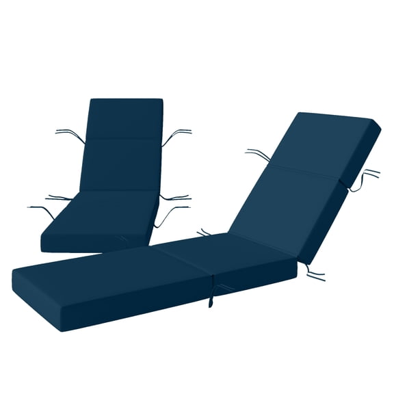 Chaise Lounge Cushions 2-Pack, 4" Thick Outdoor Patio Cushions with Ties, 21x72", Navy Blue - Weather Resistant