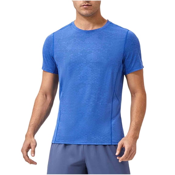 Men's Running Fitness Quick Dry T-Shirt Training Short Sleeve Basic Shirt for Sports Exercise,XXL,Blue