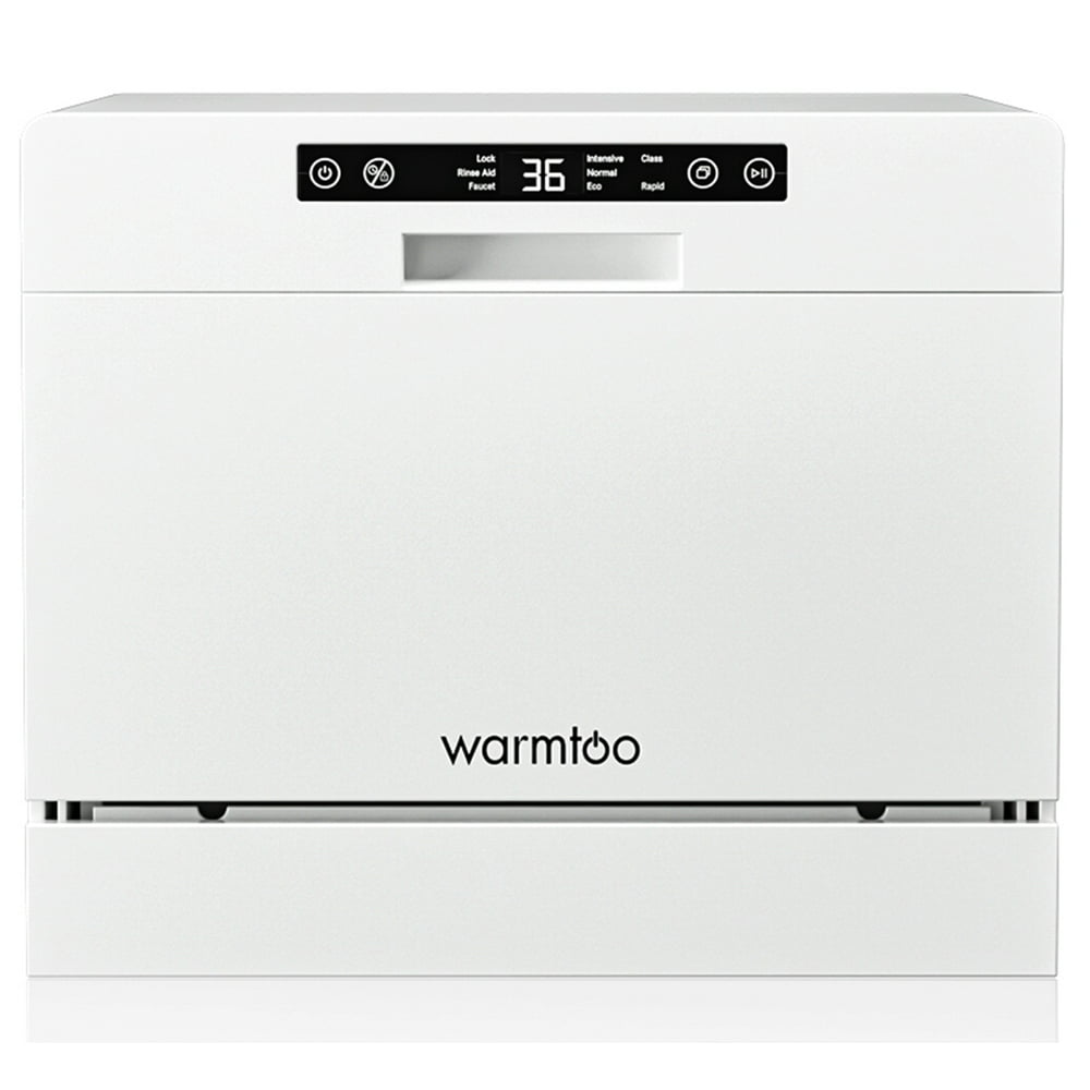 Warmtoo 6-Piece Countertop Dishwasher Counter Top Dishwasher Machine, Delay Start & LED Display, 5 Washing Modes