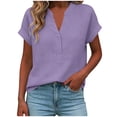 thumbnail image 5 of Miluxas Women's V-Neck Cotton Linen Shirt Top Summer Casual Cap Sleeve Loose Fit Blouse Solid Comfy Business Tunic Blouse Purple, 5 of 6