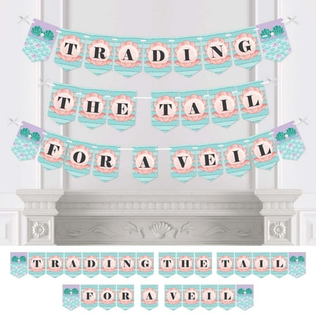 Big Dot of Happiness Trading The Tail for A Veil - Mermaid Bachelorette Party or Bridal Shower Bunting Banner - Bachelorette Party Decorations