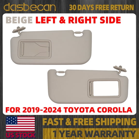 Dasbecan Pair Left & Right Side Beige Sun Visor w/ Mirror For Toyota Corolla 2019-2024 74320-02F50-A0