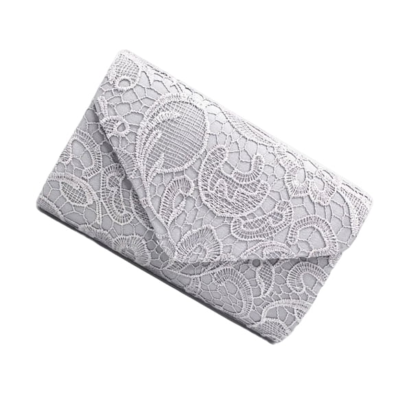 Bolso de mano tipo sobre Qarigey de encaje para mujer Plata
