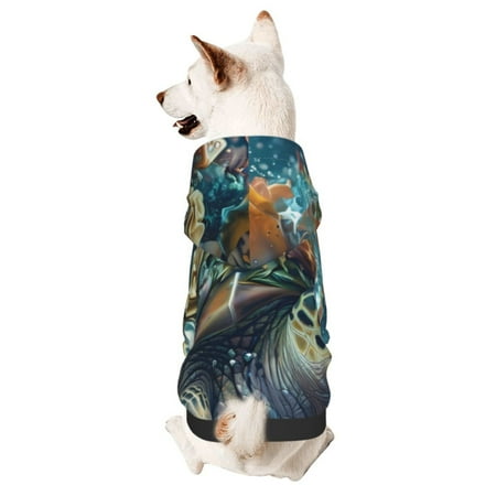 Cauagu Colorful Plant Turtle Pattern Winter Pet Hoodie Sweatshirts- Dog Hoodie Sweater with Leash Hole - Cute Dog Hoodie - Pet Clothes Puppy Cat Custume -Small