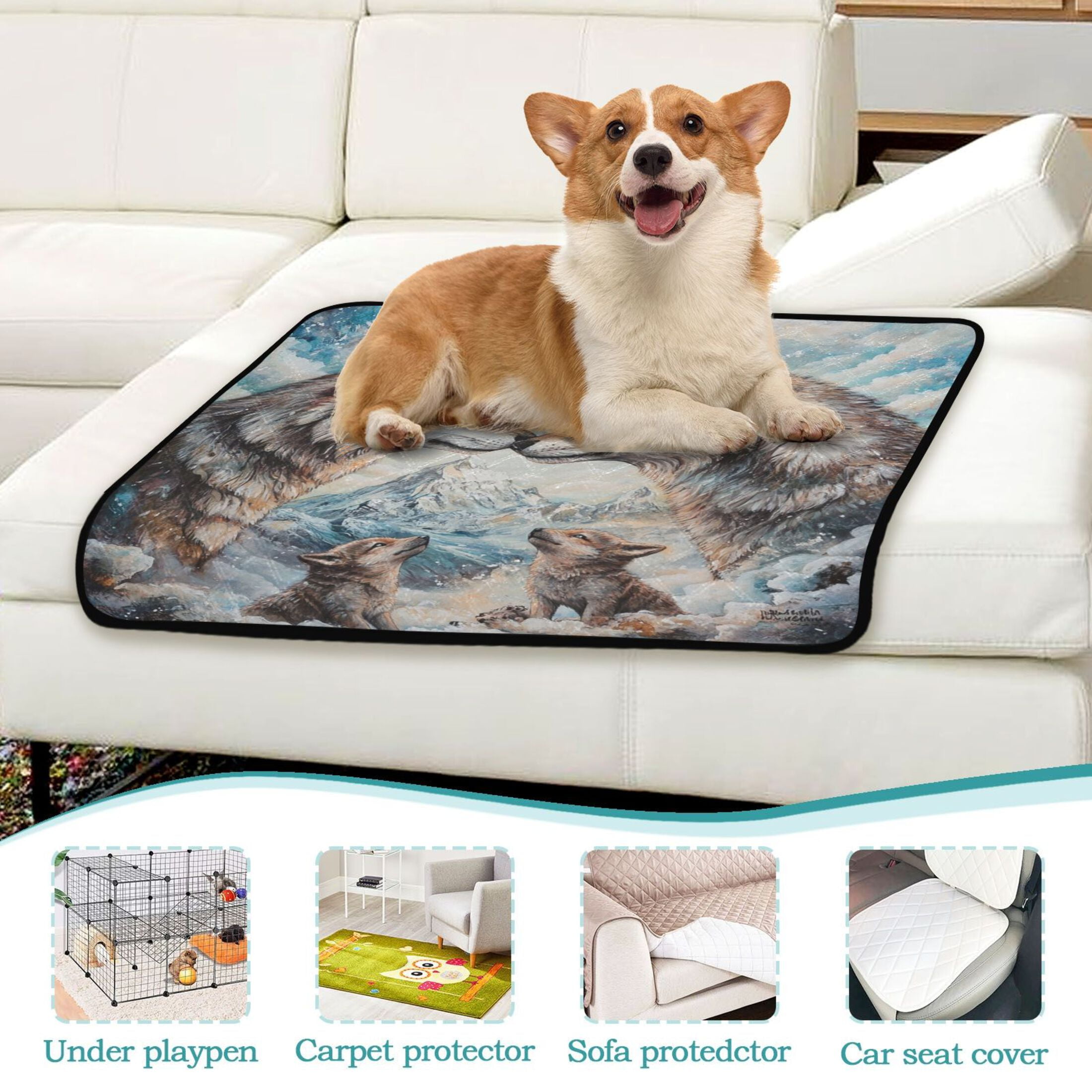 Qxltty Two Wolf Kings Cat litter Pads Pet Set of 3 Diaper Mats Center Anti-leakage Layer Absorbent Soft and Comfortable