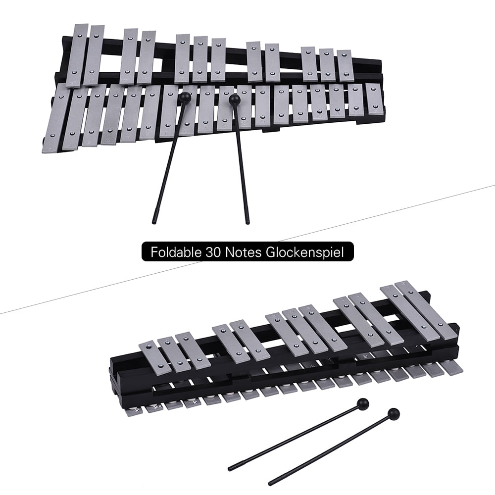 Foldable 30 Note Glockenspiel Xylophone Wooden Frame Aluminum Bars Educational Percussion Musical Instrument Gift with Carrying Bag