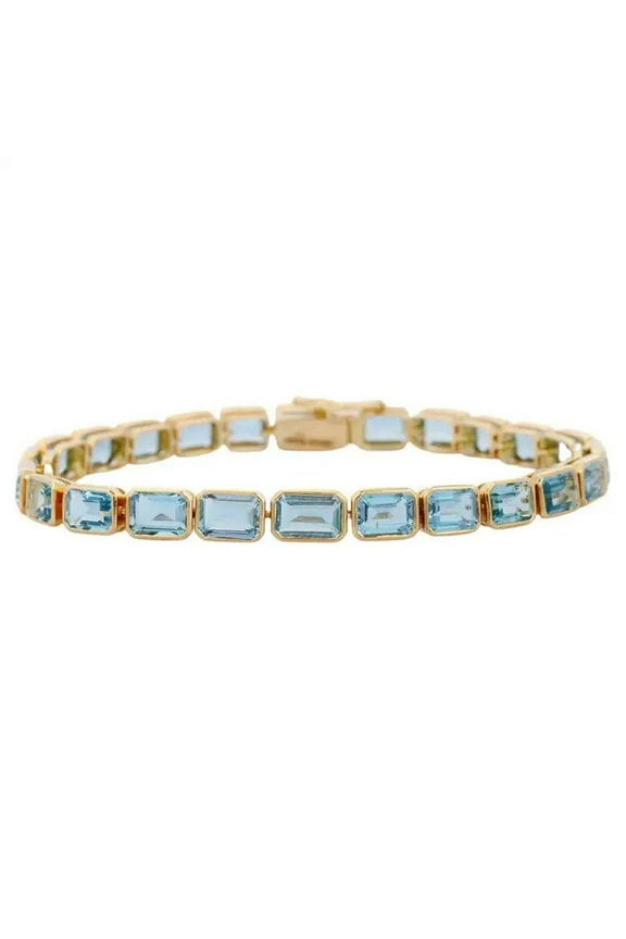 Aquamarine Tennis Bracelet In 18k Yellow Gold Plated Over Sterling Silver , March Birthstone, Aquamarine Bracelet, Aquamarine Jewellery,Silver Gold Bracelet, Gift For Her