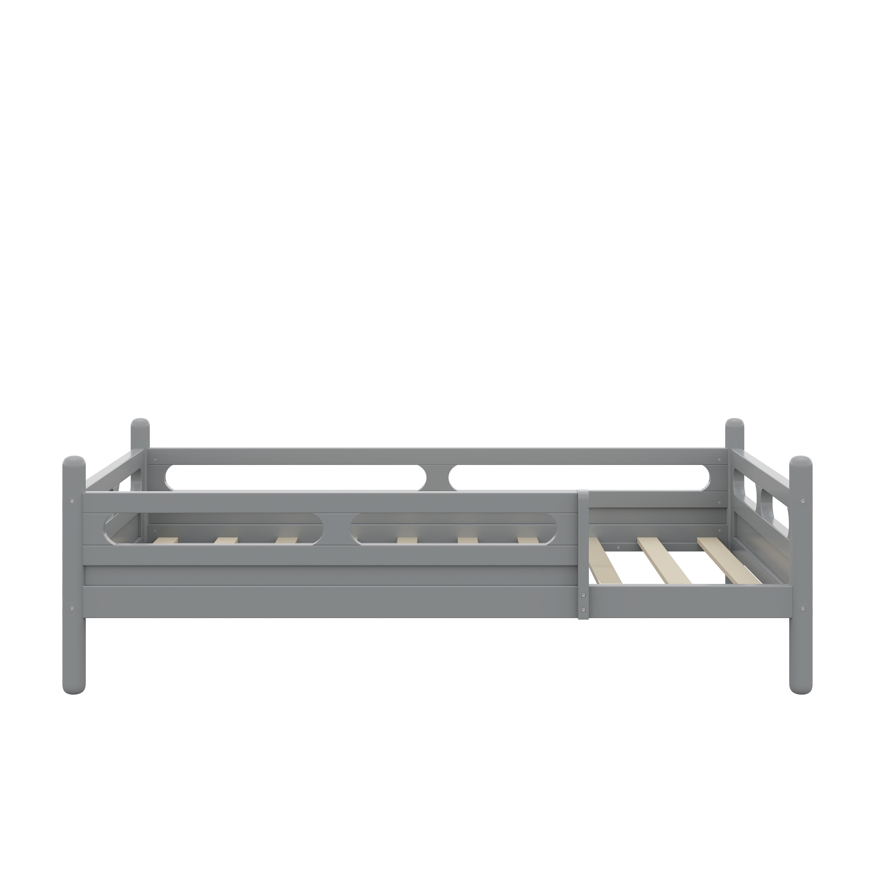 Euroco Wood Twin Size Platform Bed, Low Profile Bed with Guardrails and Slats Support, Grey