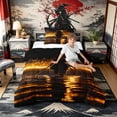 thumbnail image 3 of Manfei Silhouette Samurai Twin Comforter Sets for Boys Men, Fire Water Bedding Set, Black Gold, Black Reversible 2-Piece, 1 Comforter and 1 Pillowcase, 3 of 6
