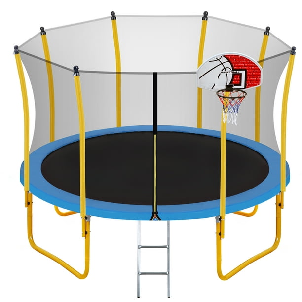 EUROCO 12 Feet Trampoline with Basketball Hoop and Enclosure