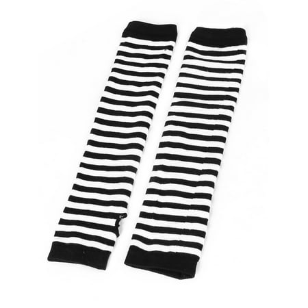 Black Elastic Glove - Pair Stripes Print Elastic Wrist Arm Warmer Gloves Black White for Lady