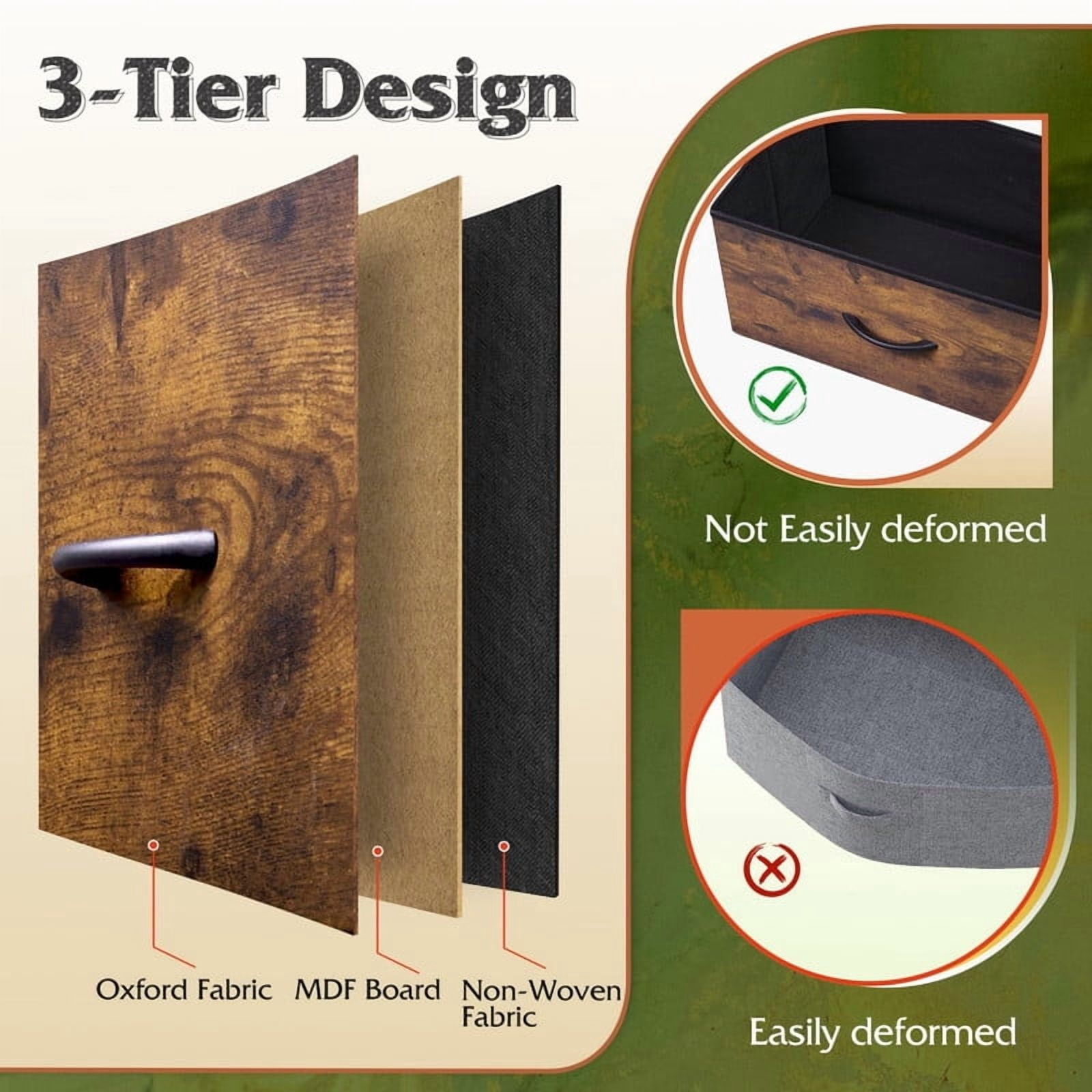 Kelno 12 Drawer Fabric Dresser Storage Tower Sturdy Steel Frame Wood Top Organizer, Rustic Brown
