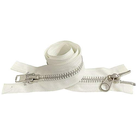 YKK #10 Extra Heavy Duty Aluminum White Parka"2-Way" Dual Separating Jacket Zipper - Choose Your Length - Color: White - Made in The United States (1 Zipper Per Pack)