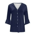 thumbnail image 5 of iHengLiXing Spring Plus Size Tops for Womens Dressy Casual Fashion Women Summer 3/4 Sleeve Cardigan Solid Color Casual Blouse Blue XXL, 5 of 5
