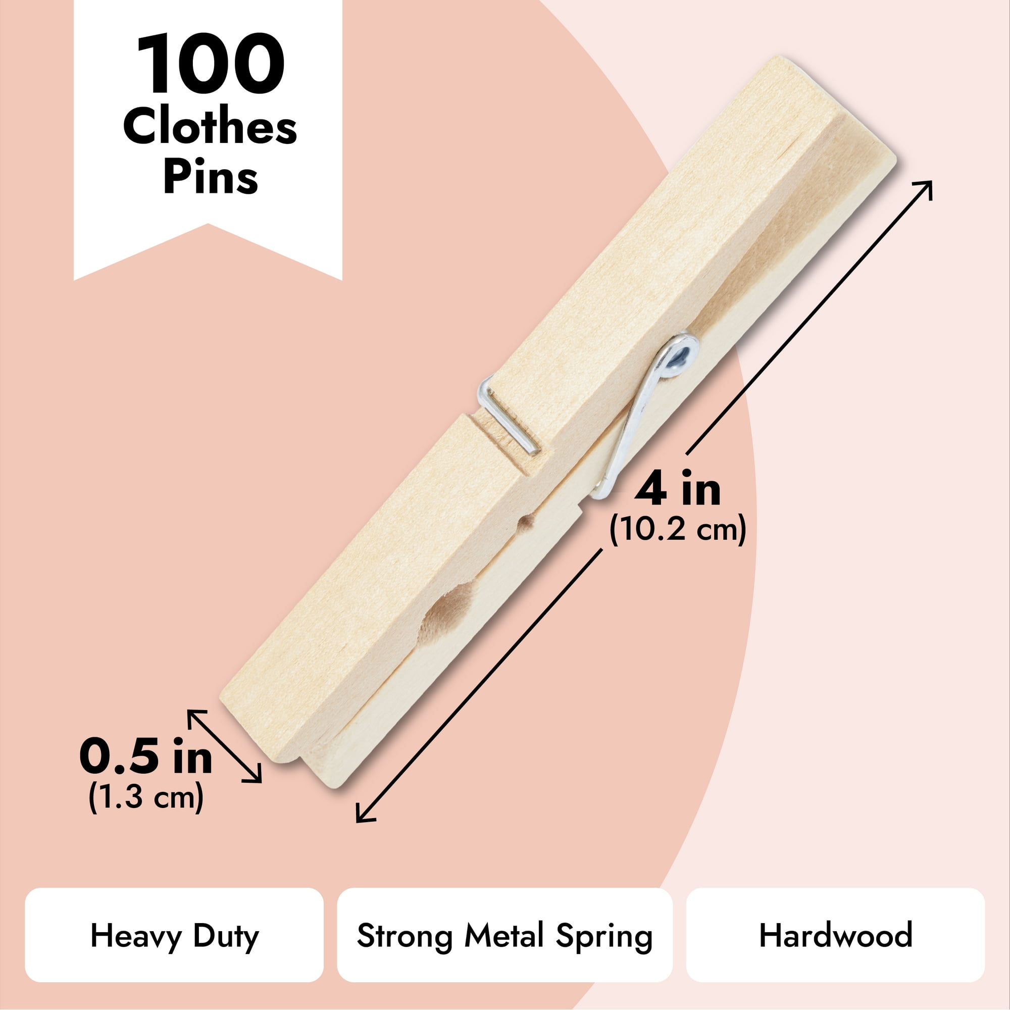 100 Pack Wooden Clothespins for Hanging Laundry, Crafts, Photos (White, 4  In)