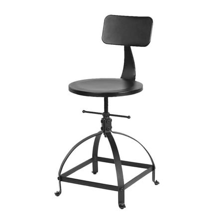 Metal Kitchen Stools iKayaa Industrial Style Metal Bar Stool Ajustable Height Swivel Kitchen Dining Chair W/ Backrest ()