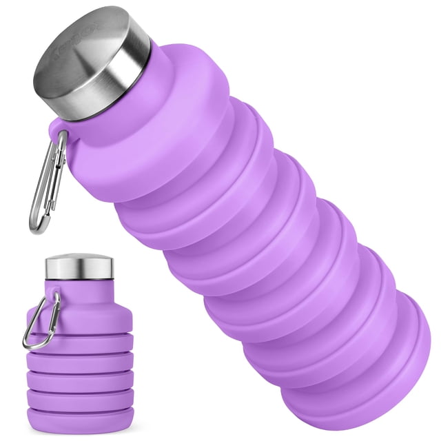 Botella de agua Rotayi plegable de silicona de 500 ml, color morado