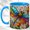 Blue, variant on Colorful Dragonfly Coffee Mug, Garden Flower Mug, Ceramic 11 oz