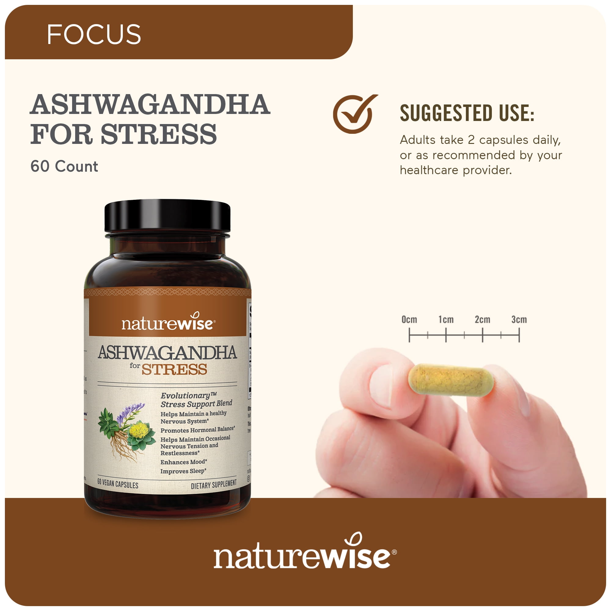 NatureWise Ashwagandha for Stress + GABA & L-Theanine - 60 Capsules[30-Day Supply]
