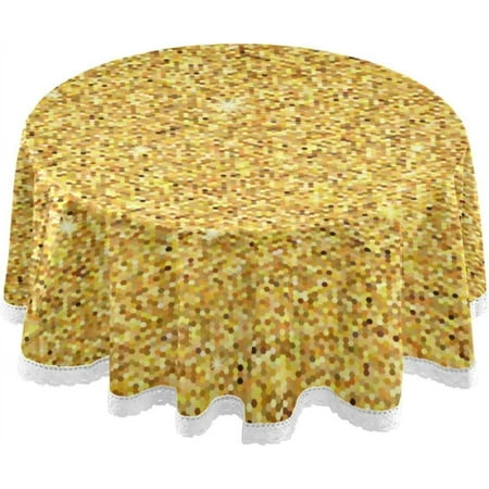 SKYSONIC Sparkle Gold Glitter Tablecloth Round Tablecloths Polyester Tablecover Cloths Washable Tabletop Runner Kitchen Party Picnic Dining Home Decor 60inch