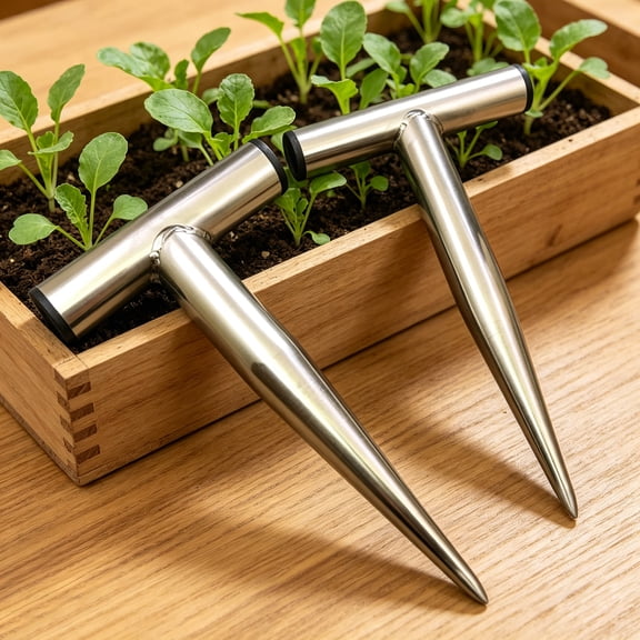 mdesiwst Stainless Steel Hand Dibber Plant Hole Digger Garden Planting Tool with T-Handle Soil Digging Tool for Planting Bulbs Tulips Daffodils Vegetable Seeds