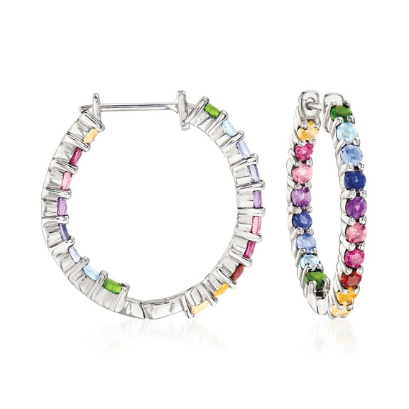 Ross-Simons 1.80 ct. t.w. Multi-Gem Hoop Earrings in Sterling Silver, Women's, Adult