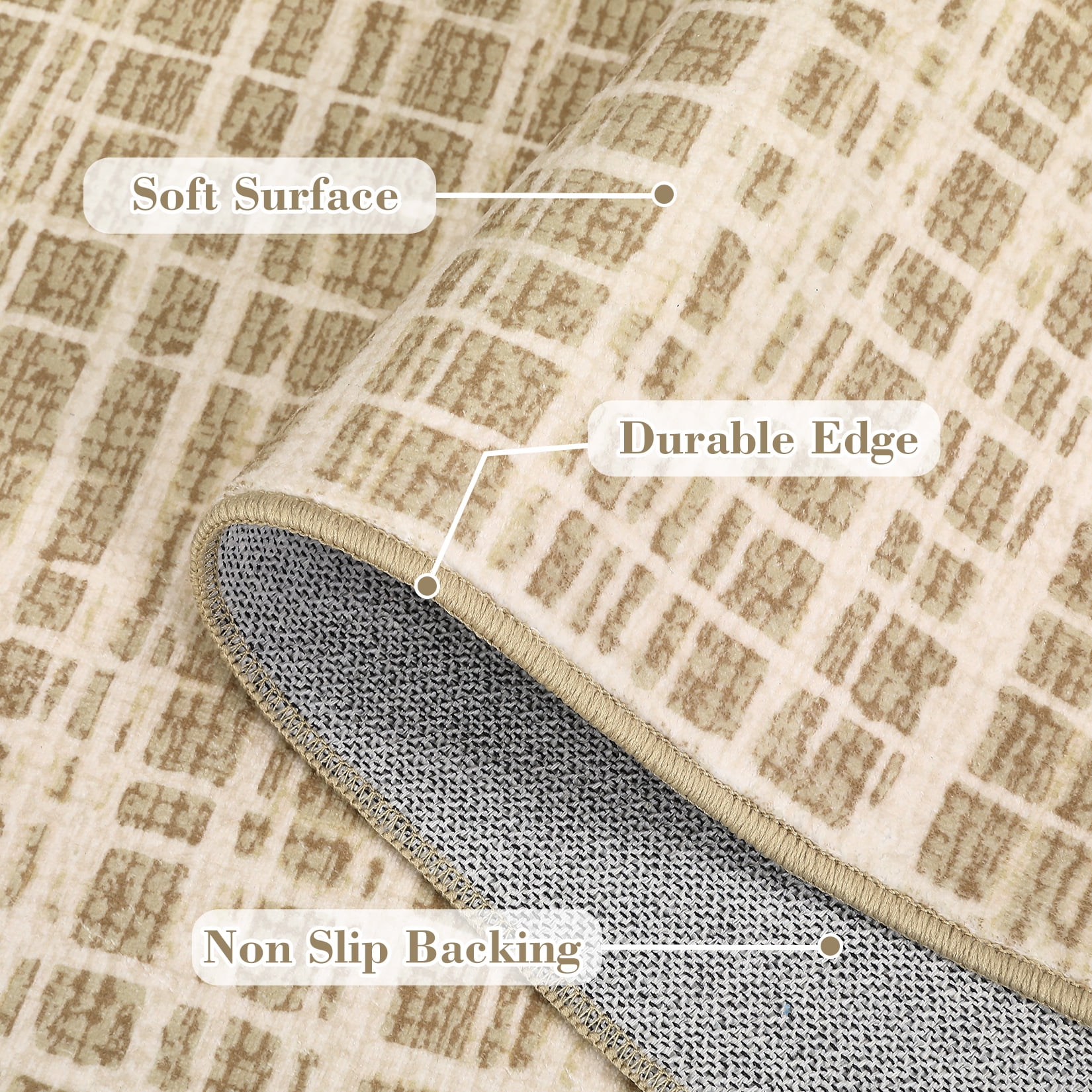 Hasoo Washable Large 10' x 13' Geometric Grid Area Rug for Living Room Soft Indoor Carpet, Camel