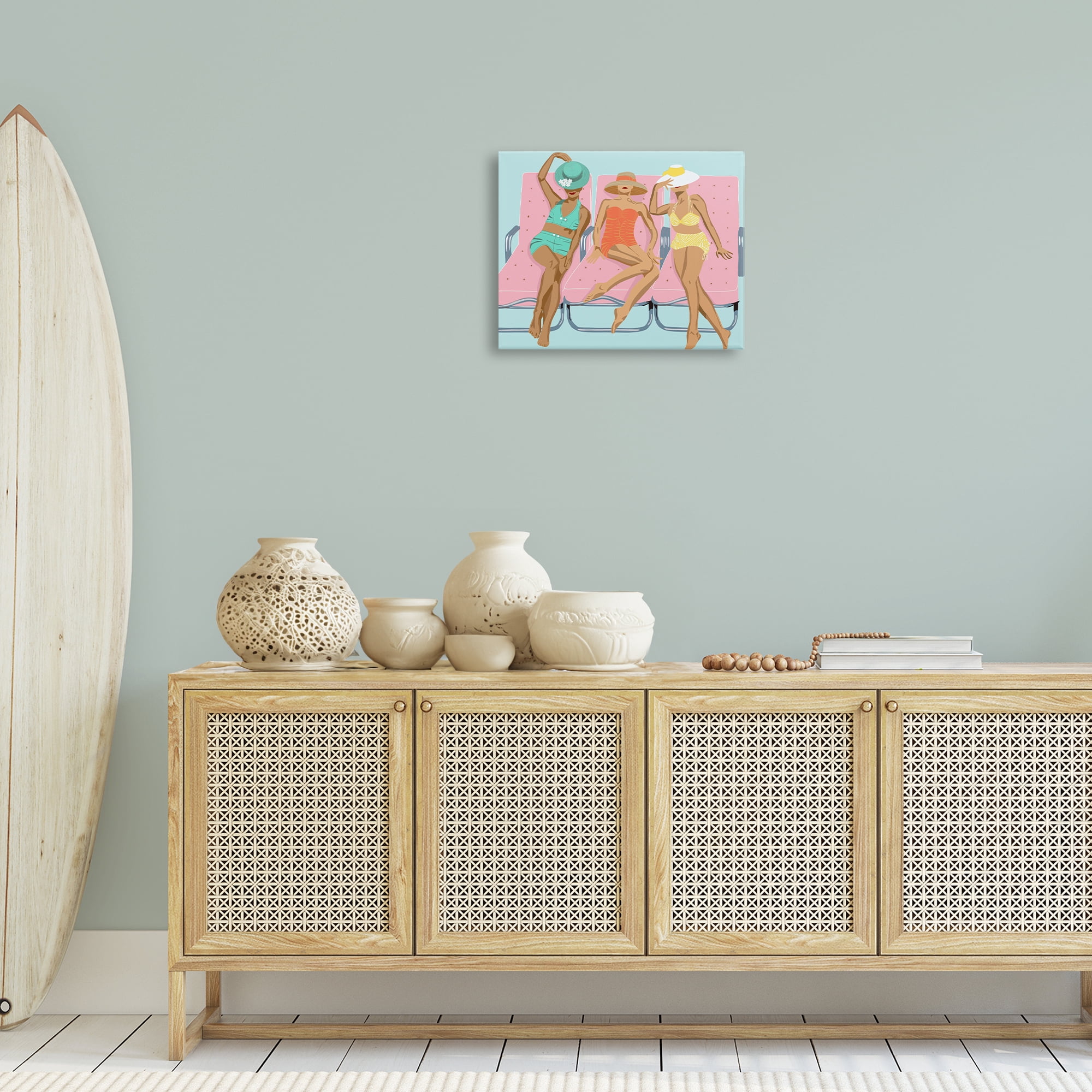 Stupell Industries Glam Beach Friends Novelty Painting Gallery Wrapped Canvas Art Print Wall Art, 20 x 16