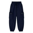 thumbnail image 6 of Girls' Warm Pull on Pants New Boys and Girls Children Sports Cargo Pants Drawstring Lightweight Waterproof Hiking Trousers Navy 9 Years, 6 of 8