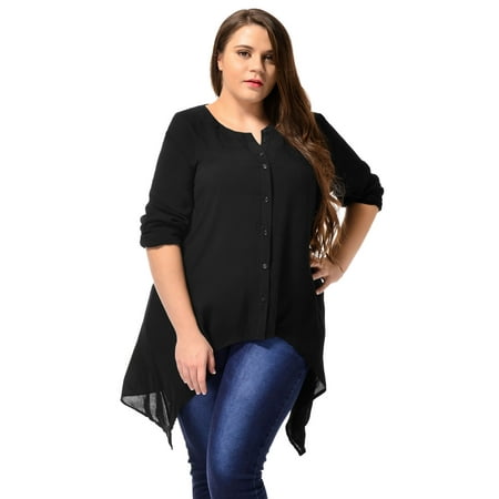 Ladies Long Sleeve Button Down Plus Size Casual Blouse Tunic Shirt ...