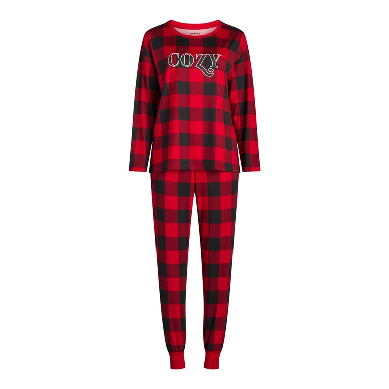 Joyspun Women s Long Sleeve Tee and Jogger Pants Pajama Set 2 Piece Sizes S 3X Walmart